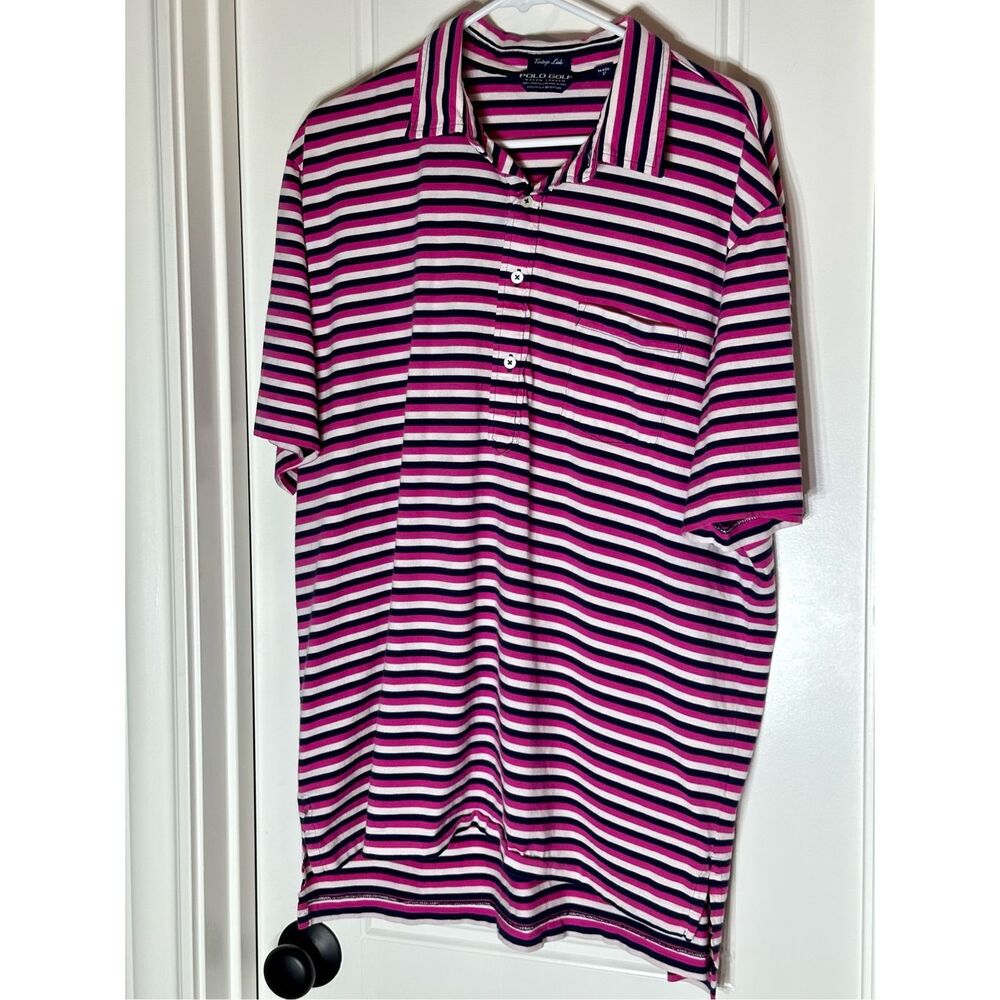 Polo Golf Vintage Lisle size XL pink, blue, and white striped Pima cotton polo - Picture 3 of 9
